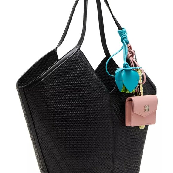 Steve Madden, Embossed Woven X-Large Tote Bag, Black, w/Colorful Bag Charms, NWT - Picture 16 of 16